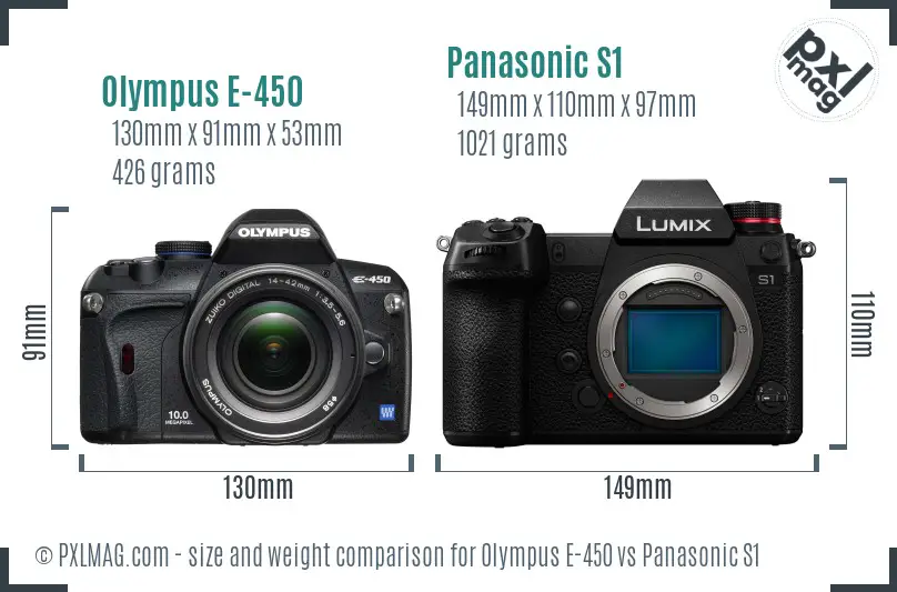 Olympus E-450 vs Panasonic S1 size comparison