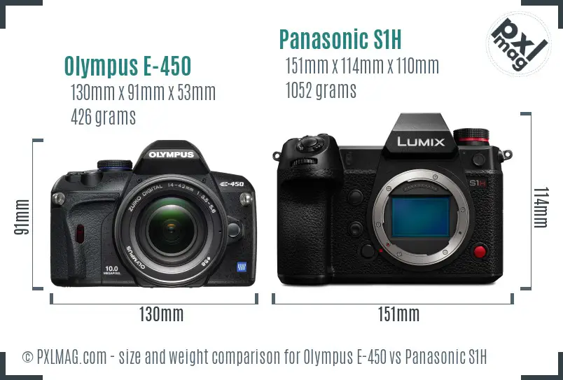 Olympus E-450 vs Panasonic S1H size comparison
