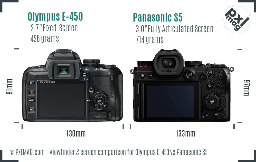 Olympus E-450 vs Panasonic S5 Screen and Viewfinder comparison