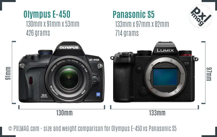 Olympus E-450 vs Panasonic S5 size comparison