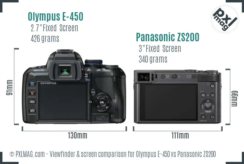 Olympus E-450 vs Panasonic ZS200 Screen and Viewfinder comparison