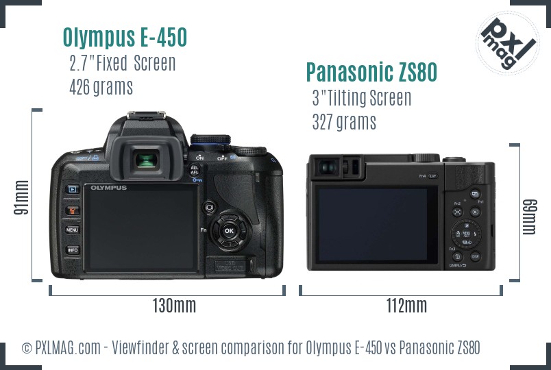 Olympus E-450 vs Panasonic ZS80 Screen and Viewfinder comparison