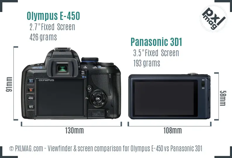 Olympus E-450 vs Panasonic 3D1 Screen and Viewfinder comparison