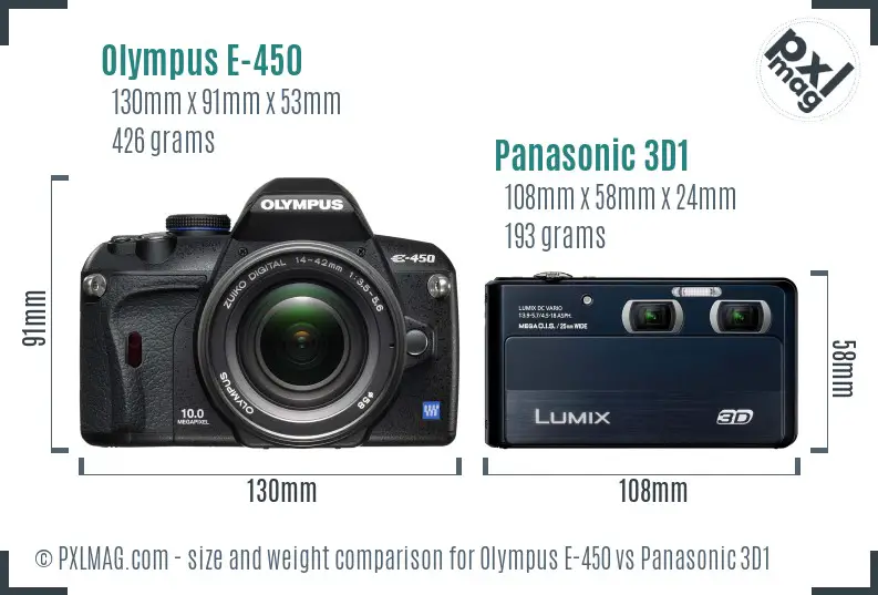 Olympus E-450 vs Panasonic 3D1 size comparison