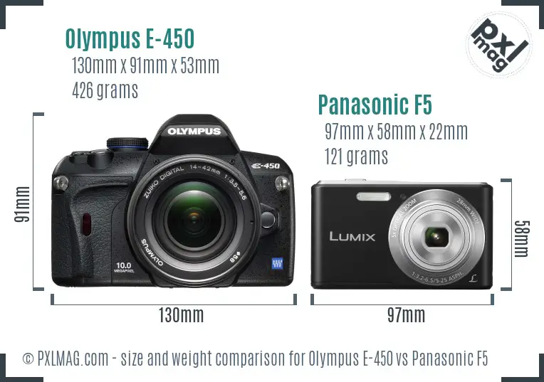 Olympus E-450 vs Panasonic F5 size comparison