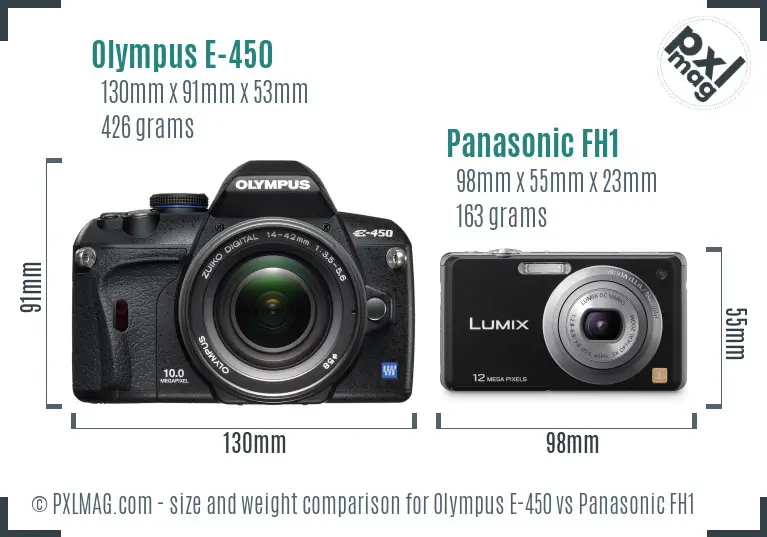 Olympus E-450 vs Panasonic FH1 size comparison