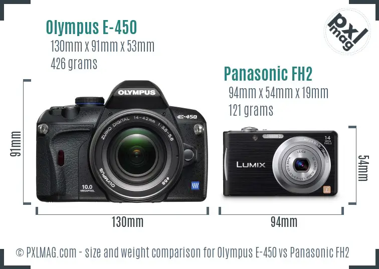Olympus E-450 vs Panasonic FH2 size comparison