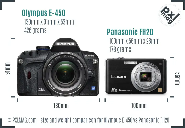 Olympus E-450 vs Panasonic FH20 size comparison