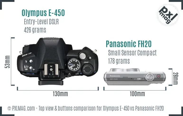 Olympus E-450 vs Panasonic FH20 top view buttons comparison