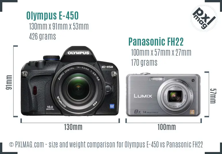 Olympus E-450 vs Panasonic FH22 size comparison