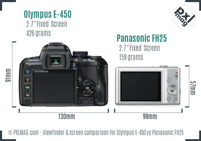 Olympus E-450 vs Panasonic FH25 Screen and Viewfinder comparison