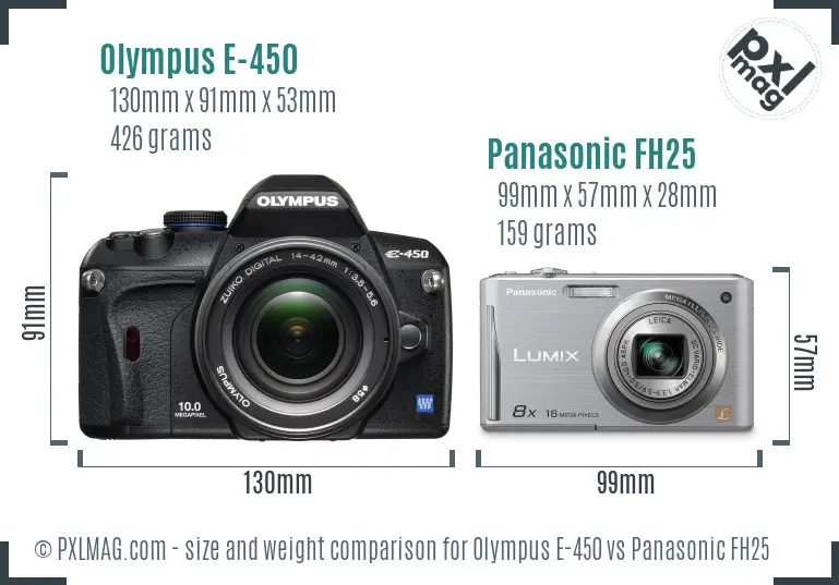 Olympus E-450 vs Panasonic FH25 size comparison
