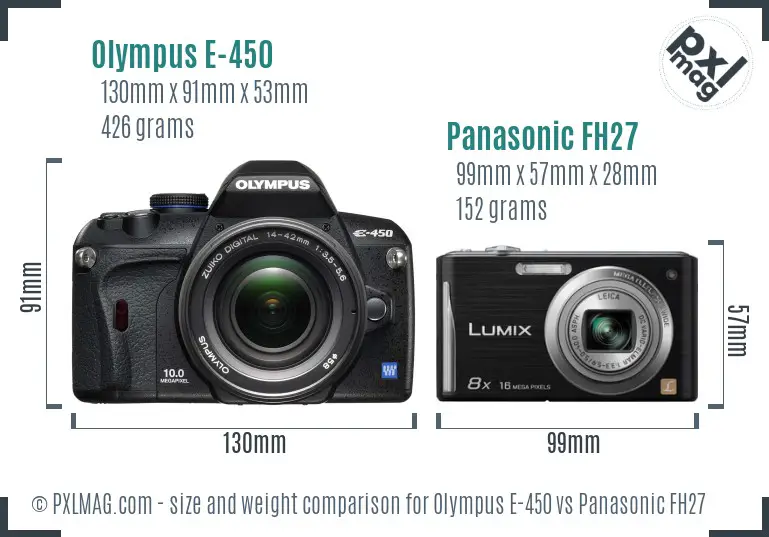 Olympus E-450 vs Panasonic FH27 size comparison