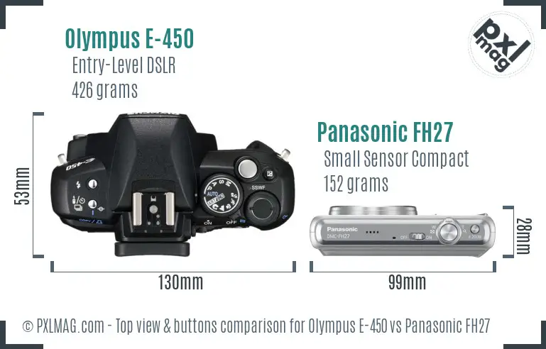 Olympus E-450 vs Panasonic FH27 top view buttons comparison