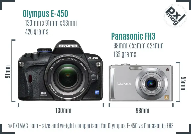 Olympus E-450 vs Panasonic FH3 size comparison