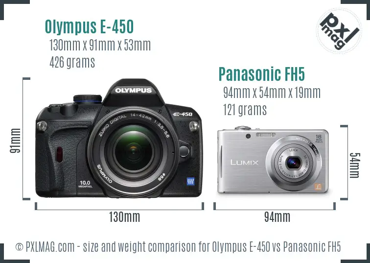 Olympus E-450 vs Panasonic FH5 size comparison