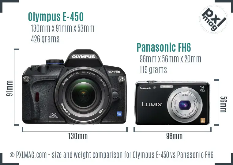 Olympus E-450 vs Panasonic FH6 size comparison