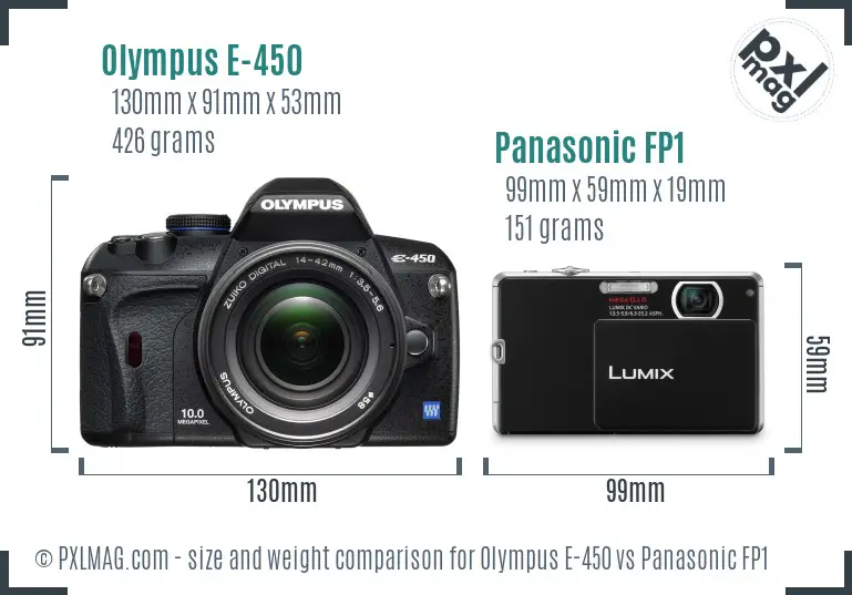 Olympus E-450 vs Panasonic FP1 size comparison