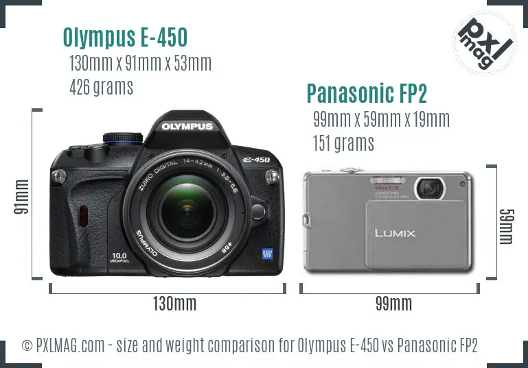 Olympus E-450 vs Panasonic FP2 size comparison