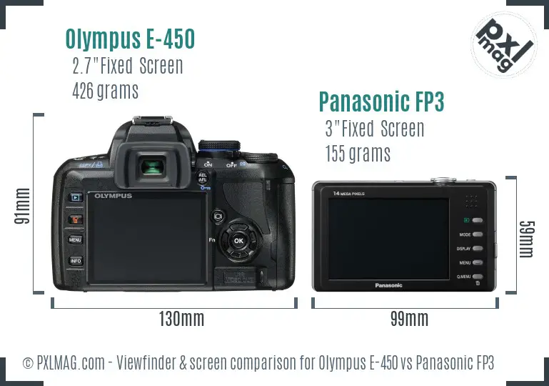 Olympus E-450 vs Panasonic FP3 Screen and Viewfinder comparison