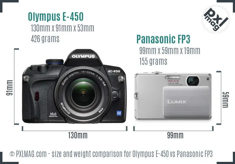 Olympus E-450 vs Panasonic FP3 size comparison