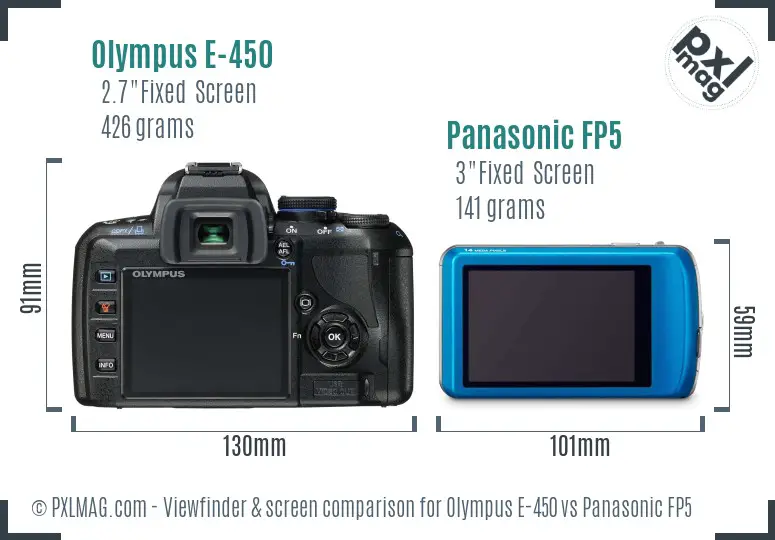 Olympus E-450 vs Panasonic FP5 Screen and Viewfinder comparison