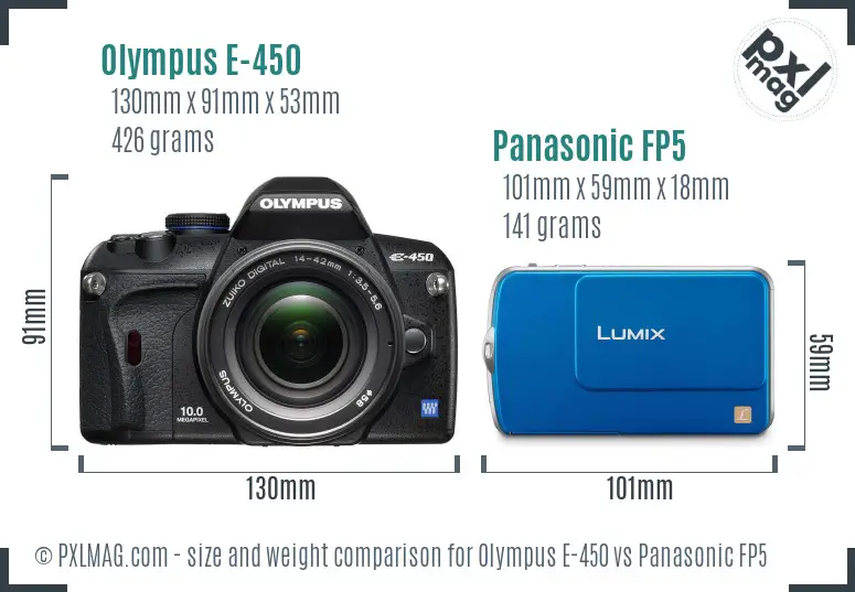 Olympus E-450 vs Panasonic FP5 size comparison
