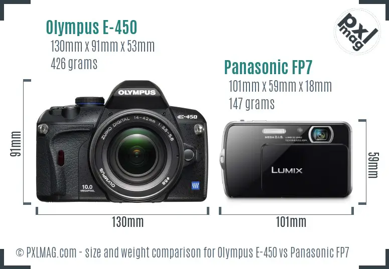 Olympus E-450 vs Panasonic FP7 size comparison