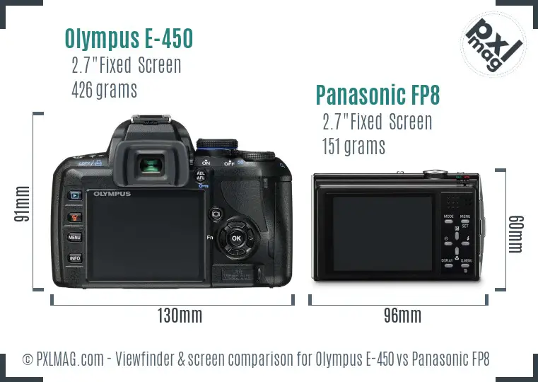 Olympus E-450 vs Panasonic FP8 Screen and Viewfinder comparison