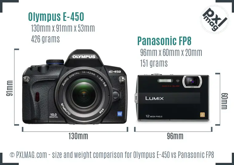 Olympus E-450 vs Panasonic FP8 size comparison
