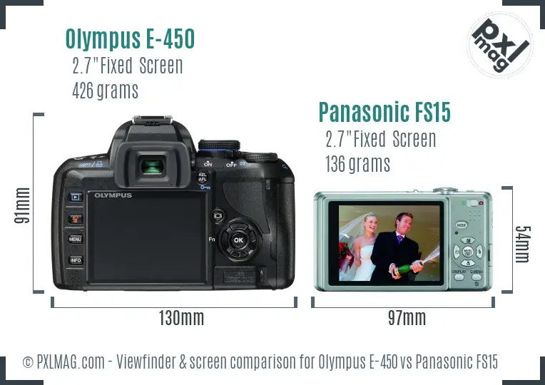 Olympus E-450 vs Panasonic FS15 Screen and Viewfinder comparison
