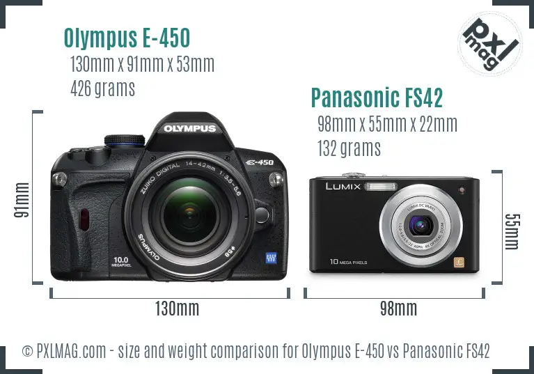 Olympus E-450 vs Panasonic FS42 size comparison