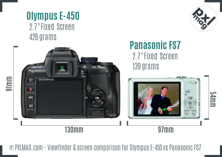Olympus E-450 vs Panasonic FS7 Screen and Viewfinder comparison