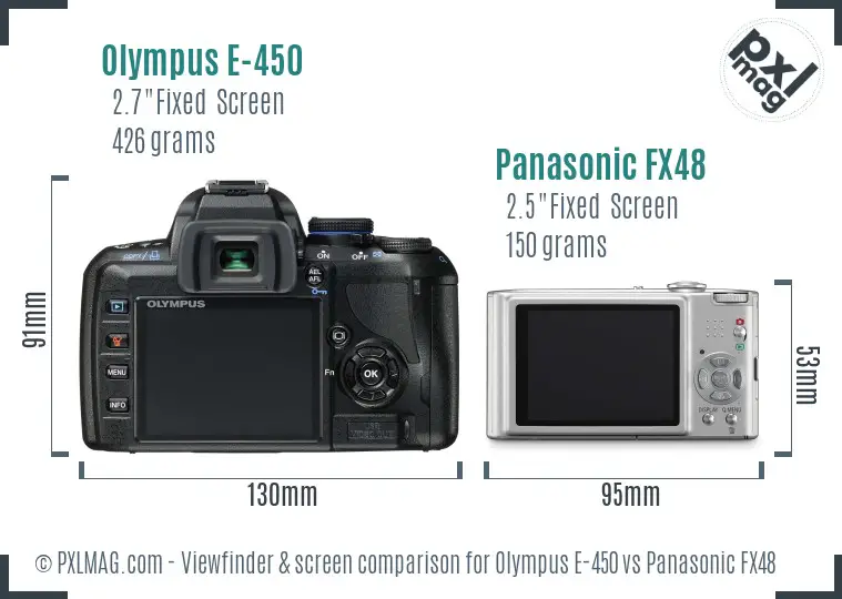 Olympus E-450 vs Panasonic FX48 Screen and Viewfinder comparison