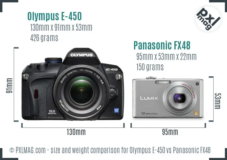 Olympus E-450 vs Panasonic FX48 size comparison