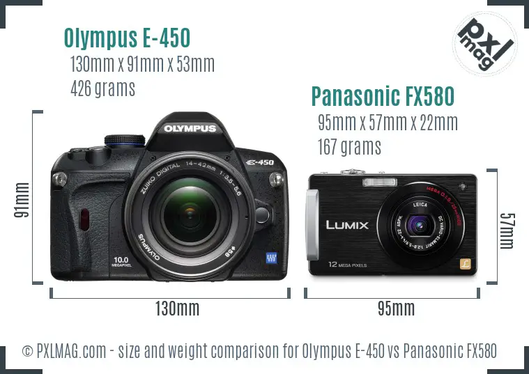 Olympus E-450 vs Panasonic FX580 size comparison
