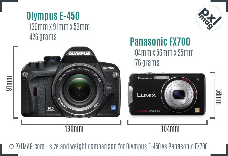 Olympus E-450 vs Panasonic FX700 size comparison