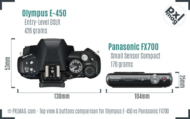 Olympus E-450 vs Panasonic FX700 top view buttons comparison