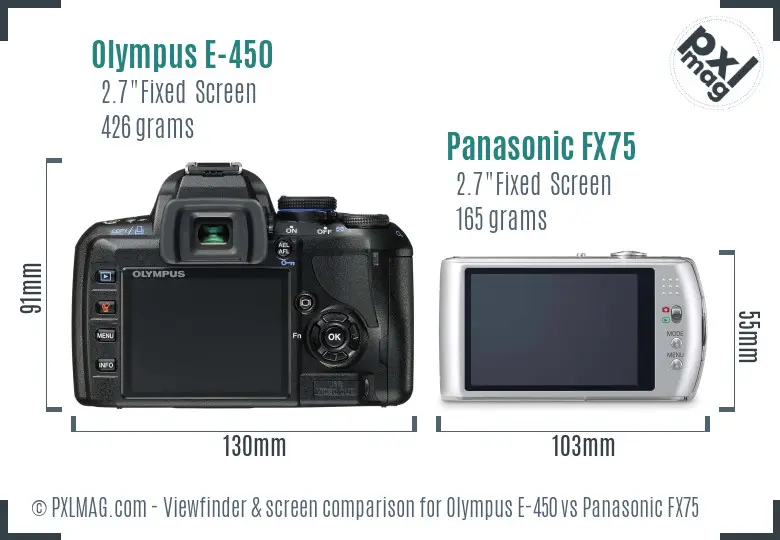Olympus E-450 vs Panasonic FX75 Screen and Viewfinder comparison
