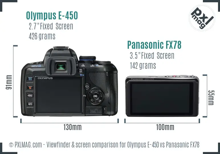 Olympus E-450 vs Panasonic FX78 Screen and Viewfinder comparison