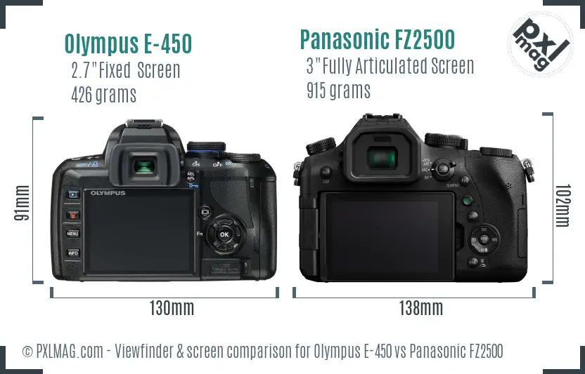 Olympus E-450 vs Panasonic FZ2500 Screen and Viewfinder comparison