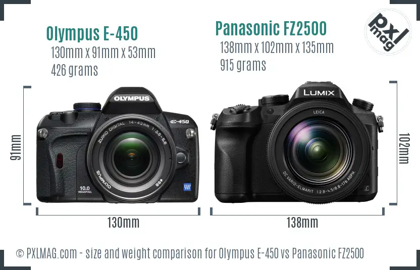 Olympus E-450 vs Panasonic FZ2500 size comparison