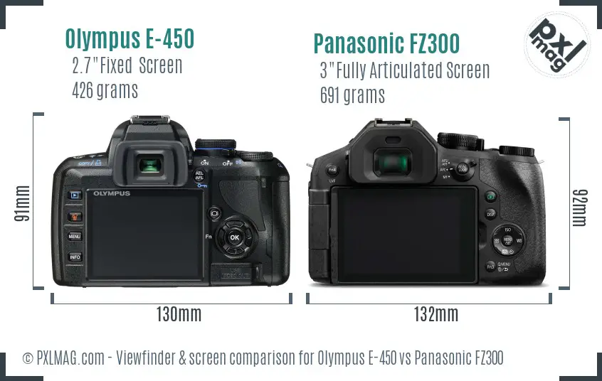 Olympus E-450 vs Panasonic FZ300 Screen and Viewfinder comparison