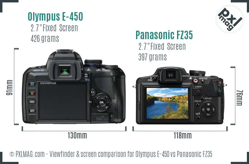 Olympus E-450 vs Panasonic FZ35 Screen and Viewfinder comparison