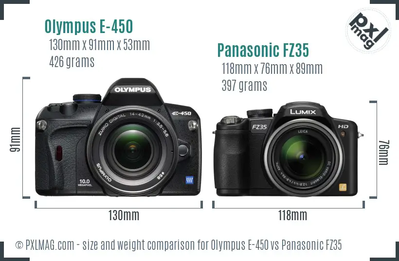 Olympus E-450 vs Panasonic FZ35 size comparison