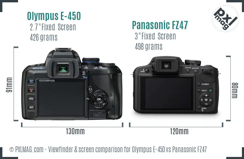 Olympus E-450 vs Panasonic FZ47 Screen and Viewfinder comparison
