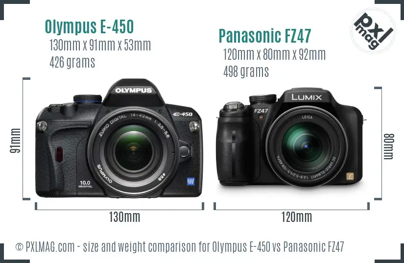 Olympus E-450 vs Panasonic FZ47 size comparison