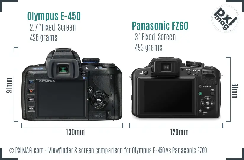 Olympus E-450 vs Panasonic FZ60 Screen and Viewfinder comparison