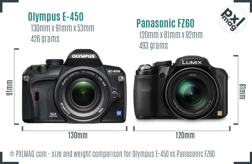 Olympus E-450 vs Panasonic FZ60 size comparison