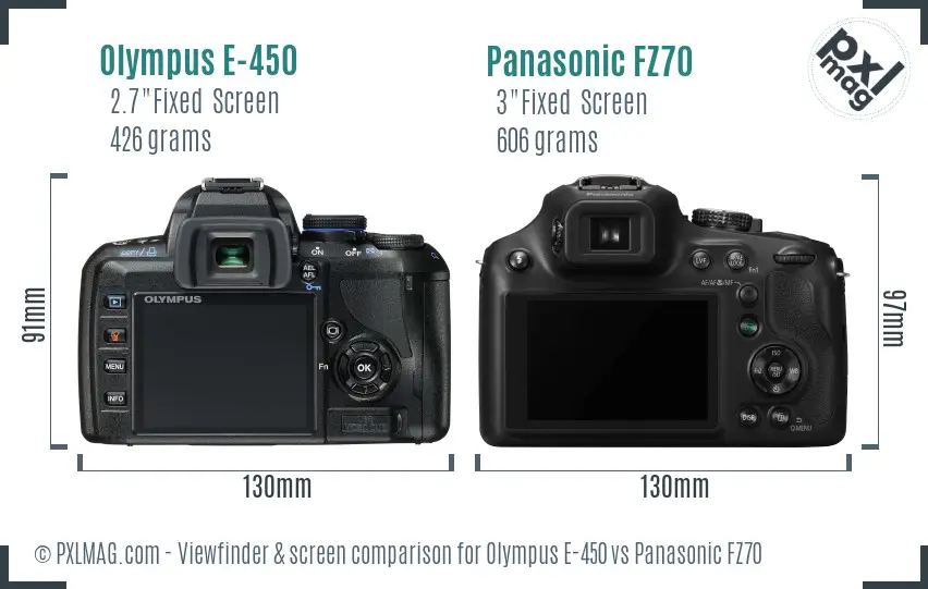Olympus E-450 vs Panasonic FZ70 Screen and Viewfinder comparison